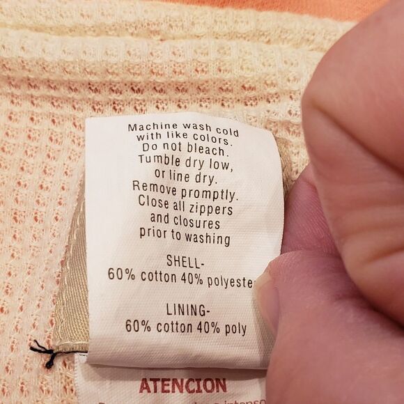 Thermal Lined Peach/White Heavy Sweatshirt Jacket Sz L - Picture 4 of 7